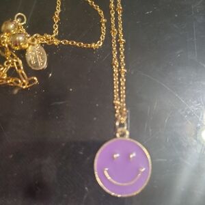 Elegant Gold and Purple Smiley Face Necklace